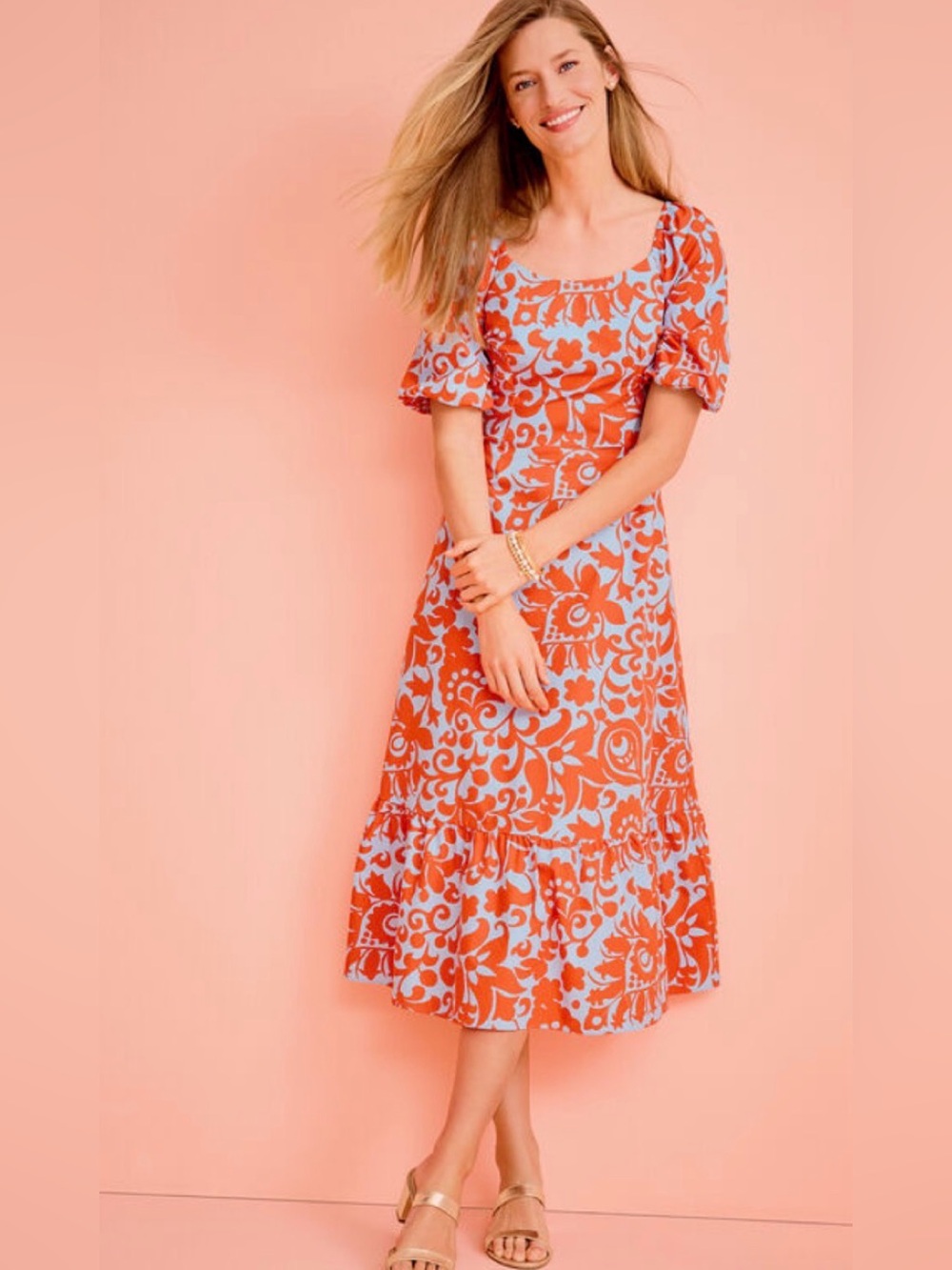 Talbots PUFF SLEEVE POPLIN DRESS - JACOBEAN NWOT 18w